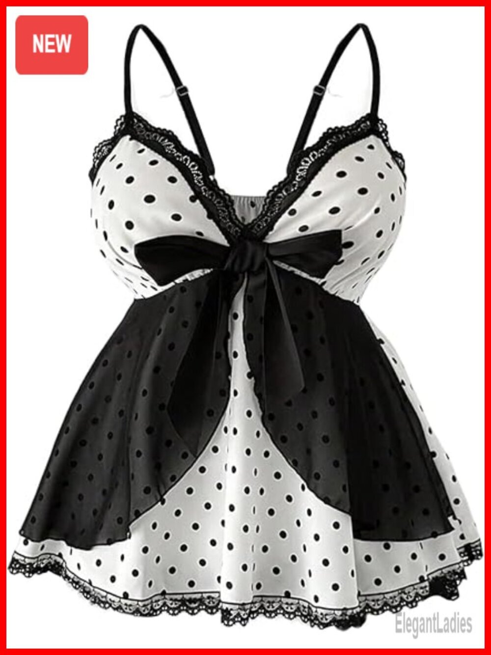 Polka Dot Babydoll Camisole Peplum Top with Lace Bow